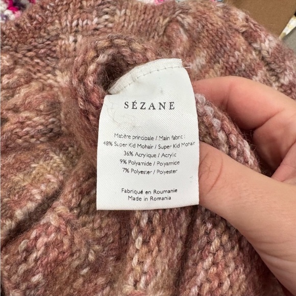 Sezane Pink Brown Scoop Neck Cable Knit Sweater - Picture 8 of 8